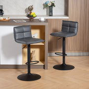 Set of Two Adjustable Faux Leather Bar Stools With Footrest For Kitchen Island Dark Grey