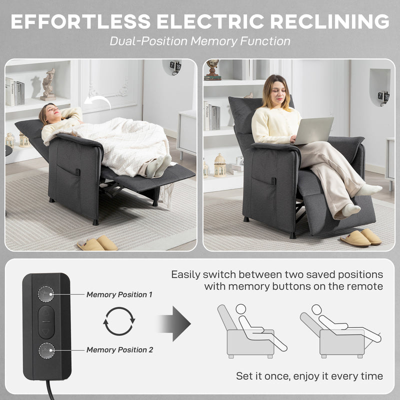 Electric Reclining Armchair for Effortless Living Room Comfort with Side Storage Black