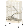 4 Level Rolling Small Animal Cage With Ramps Water Bottle and Deep Tray Beige by PawHut