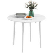 Folding Round Dining Table for 4 with Drop Leaf Space Saving Design for Small Kitchens White