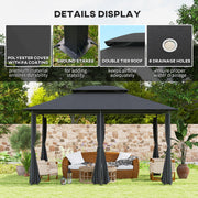 3 x 4m Steel Gazebo with Curtains Elegant Outdoor Shelter in Black by Outsunny