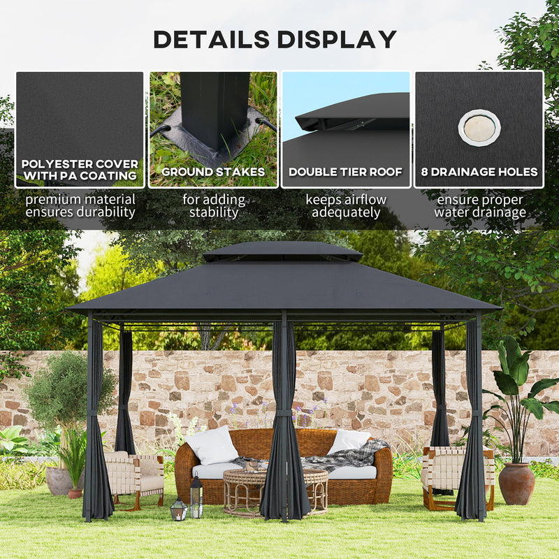 3 x 4m Steel Gazebo with Curtains Elegant Outdoor Shelter in Black by Outsunny
