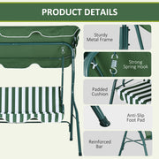 Green 3 Seater Garden Swing Chair With Adjustable Canopy For Relaxing Outdoors