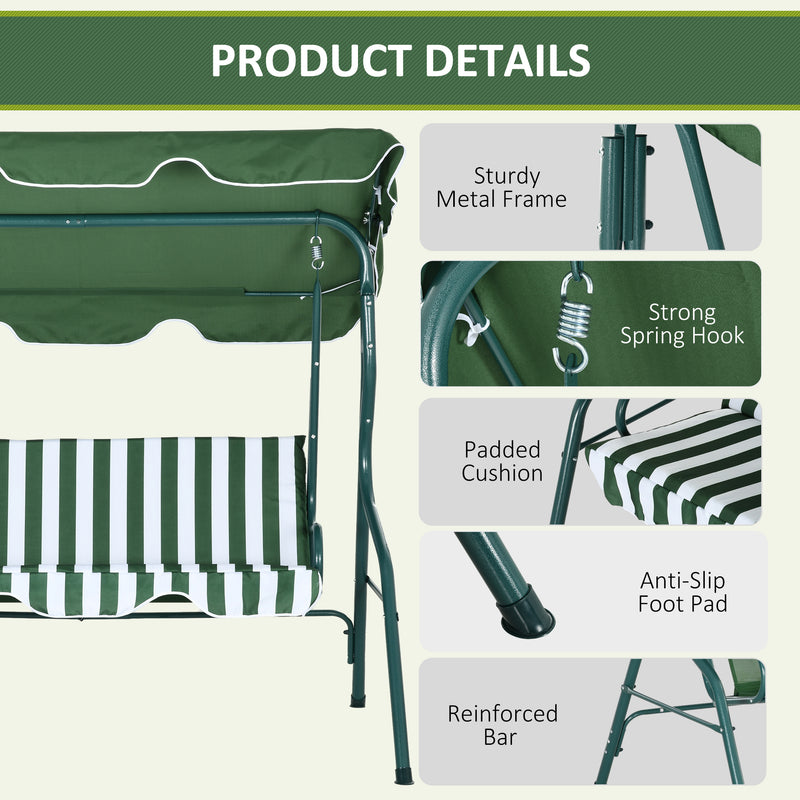 Green 3 Seater Garden Swing Chair With Adjustable Canopy For Relaxing Outdoors