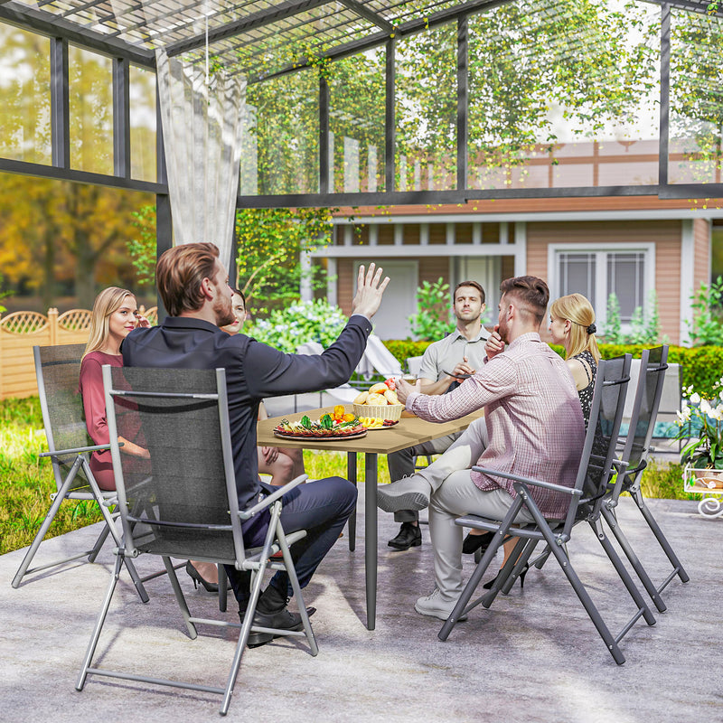 Brown 6 Seater Garden Dining Table with Parasol Hole and Steel Frame by Outsunny