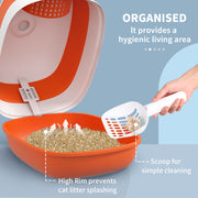 Foldable Cat Litter Tray with Lid Scoop and Deodoriser for Easy Cleaning, Orange