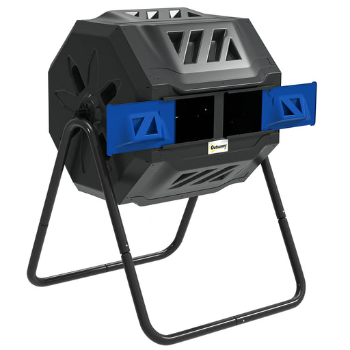 160L Dual Chamber Rotating Garden Composter in Blue by Outsunny