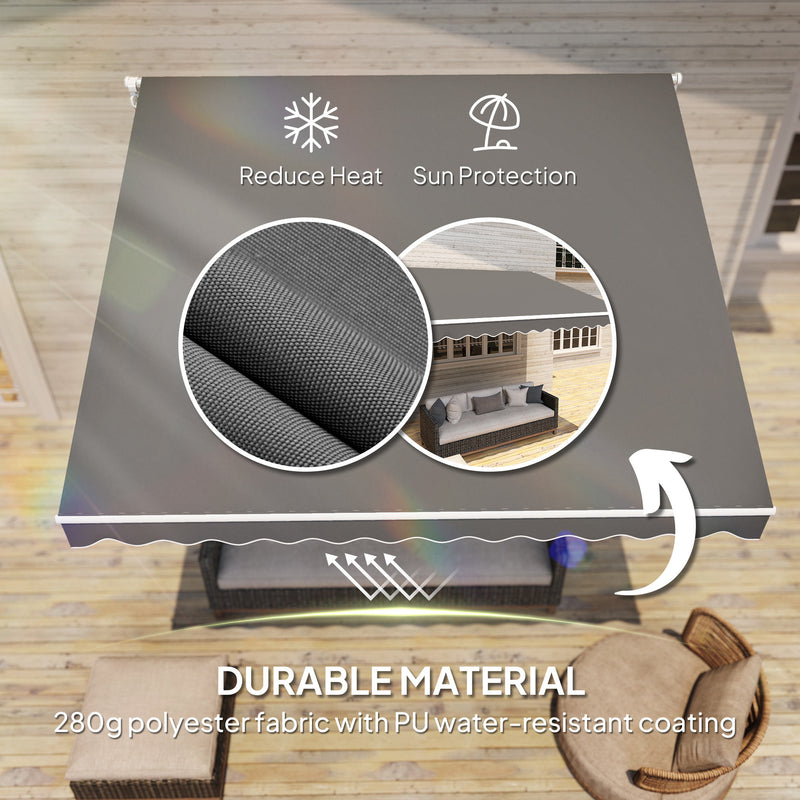 Dark Grey 3 x 2.5m Retractable Manual Awning With Crank Handle and Fittings by Outsunny