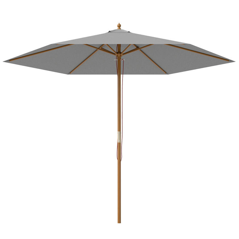 Light Grey 2.5m Wooden Garden Parasol Sun Shade Outdoor Patio Umbrella by Outsunny