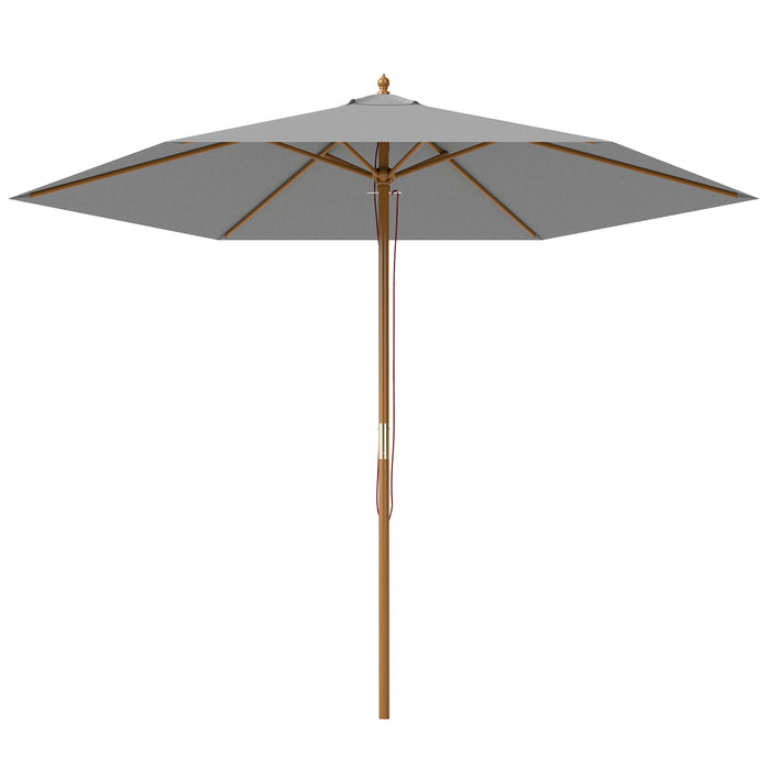 Light Grey 2.5m Wooden Garden Parasol Sun Shade Outdoor Patio Umbrella by Outsunny