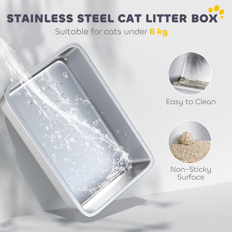 Enclosed Stainless Steel Litter Tray For Cleaner Floors, Scoop, 2 Doors, Light Grey