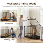 Large Dog Crate with Heavy Duty Steel Frame and Lockable Wheels for Secure Home Use Black Pawhut