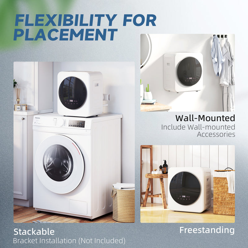 4kg Compact Freestanding Tumble Dryer with Timer and Steel Drum for Small Spaces White AOSOM