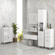 Tall Slim Bathroom Storage Cabinet With Adjustable Shelves And Drawer, High Gloss White