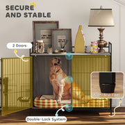 Large Dog Crate Furniture With Rotating Bowl Holder and Double Doors for Indoor Use, Grey