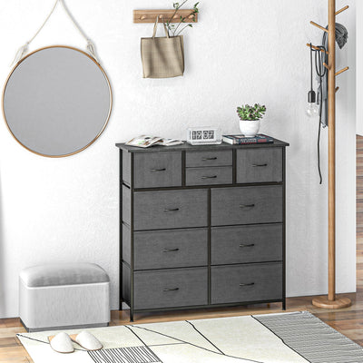 10 Drawer Fabric Chest of Drawers with Steel Frame for Bedroom Storage Black