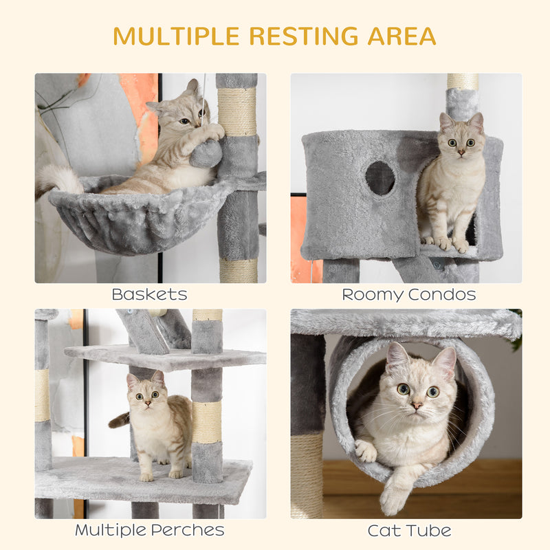 Adjustable Floor to Ceiling Cat Tree for Indoor Climbing and Play 240 to 260cm Light Grey
