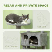 Light Grey 138cm Multi Level Cat Tree With Condos Scratching Posts And Hanging Toys