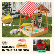 Wooden Kids Sandpit Boat Style with Canopy 4 Seats Rudder and Bottom Liner by AIYAPLAY