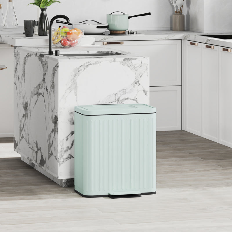 40L Double Compartment Indoor Recycling Bin with Soft Close Lid and Pedal in Green