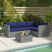 3 Seater Rattan Garden Sofa Set With Coffee Table Grey With Blue Cushions By Outsunny