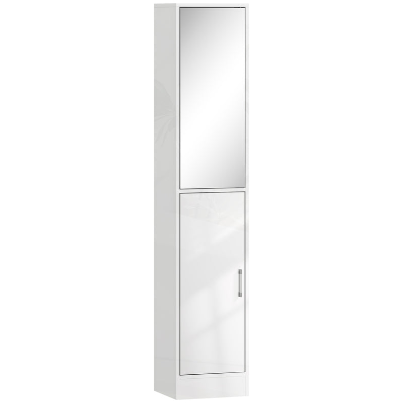 Tall Bathroom Cabinet with Mirror and Adjustable Shelf for Extra Storage, High Gloss White