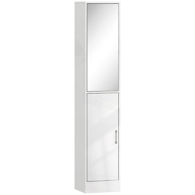 Tall Bathroom Cabinet with Mirror and Adjustable Shelf for Extra Storage, High Gloss White