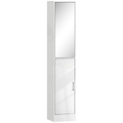 Tall Bathroom Cabinet with Mirror and Adjustable Shelf for Extra Storage, High Gloss White