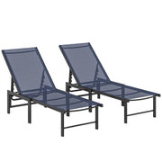 Garden Sun Loungers Set of 2 with Adjustable Backrest for Relaxing Outdoors, Dark Blue Outsunny