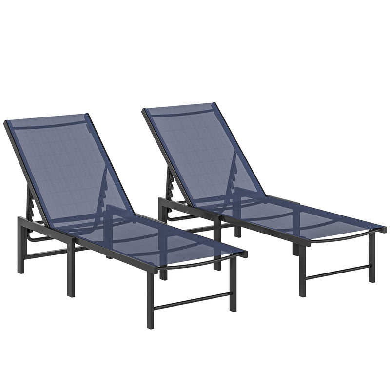 Garden Sun Loungers Set of 2 with Adjustable Backrest for Relaxing Outdoors, Dark Blue Outsunny
