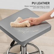 Grey Adjustable PU Leather Rolling Stool with Swivel and Wheels by HOMCOM