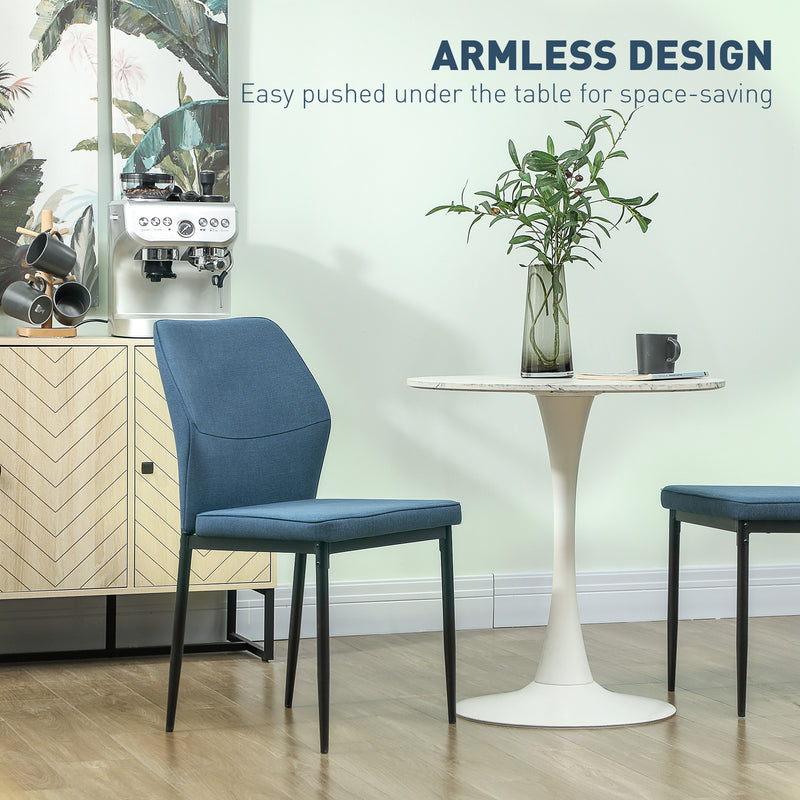 Blue Velvet Dining Chairs Set of 2 with Curved Back and Metal Legs for Dining Room