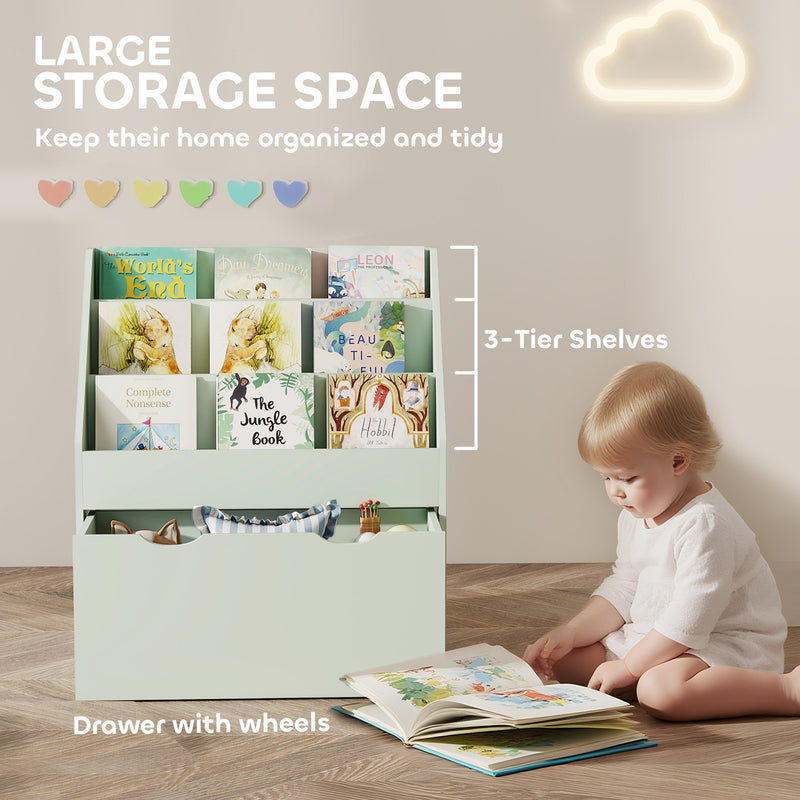 Kids Bookcase with Shelves and Drawer for Bedroom or Playroom Storage Green