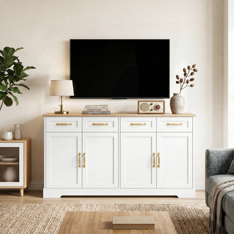 Sideboard Storage Cabinet with Adjustable Shelves for Organised Kitchen or Dining Room White Oak