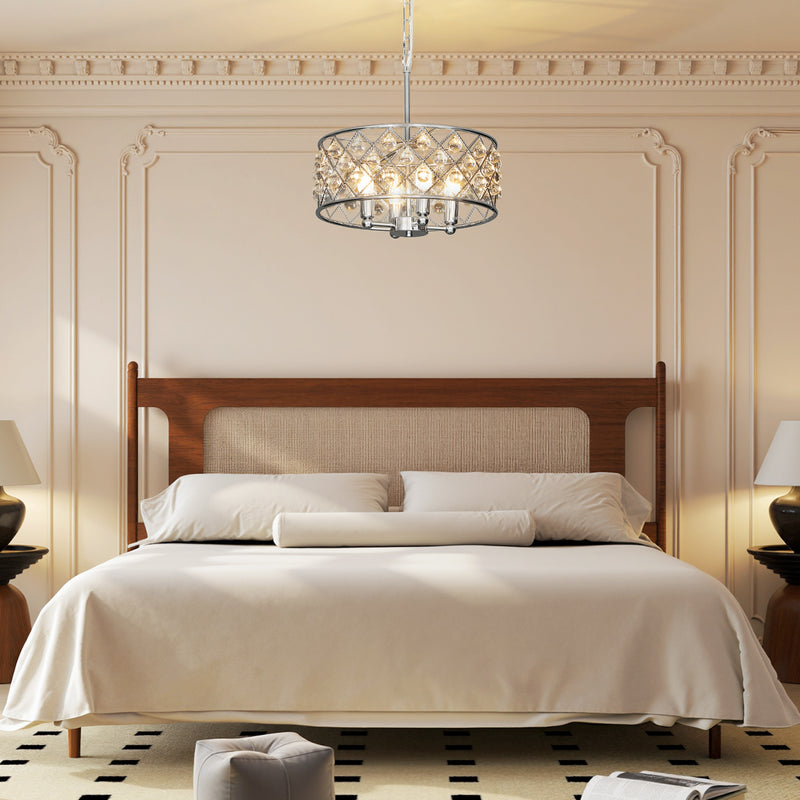 Four Bulb Crystallite Chandelier Light Fixture Adds Elegance To Living Room Silver Tone