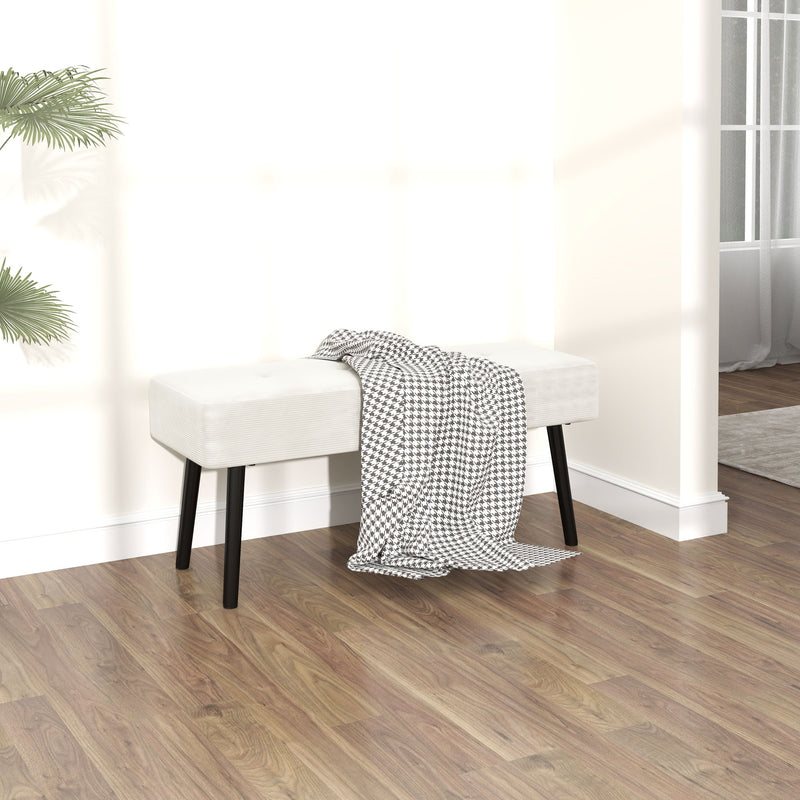 End of Bed Bench with Corduroy Upholstery and Steel Legs Cream White by HOMCOM