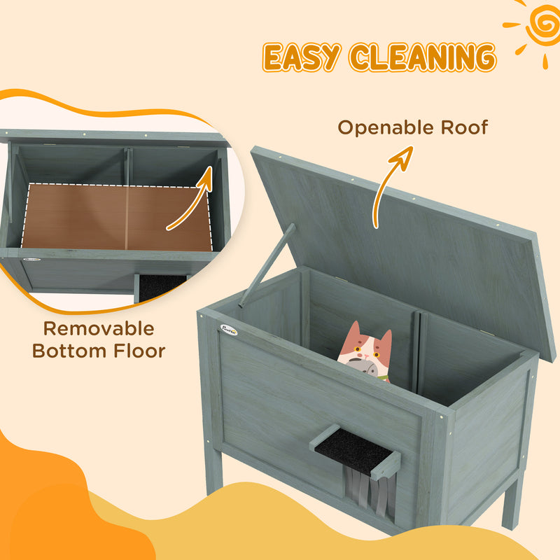 Wooden Insulated Cat House With Removable Floor And Opening Roof For Outdoors, Charcoal Grey