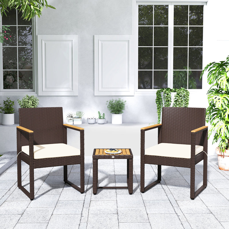 White 3 Piece Rattan Garden Chair Set with Side Table for Outdoors by Outsunny
