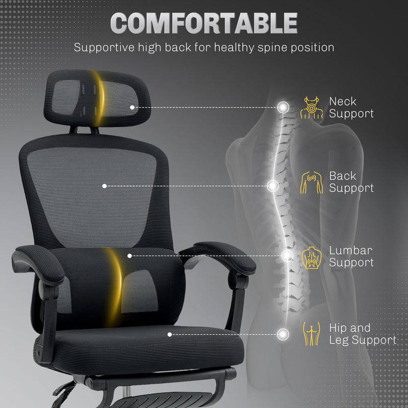 Office Chair with Adjustable Lumbar and Headrest for All Day Comfort Black