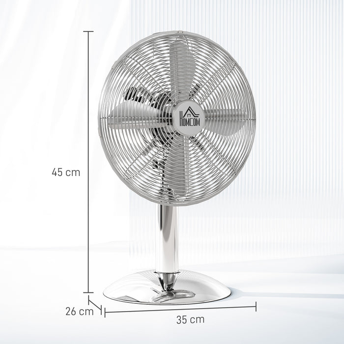 Silver Three Speed Oscillating Desk Fan with Adjustable Head