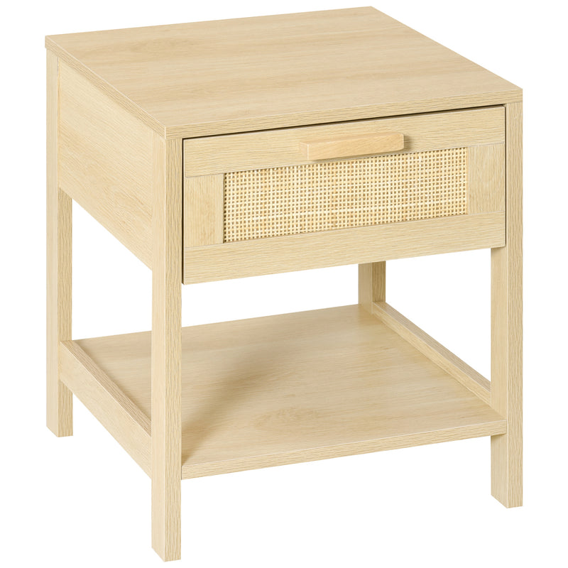 Rattan Bedside Table With Drawer And Shelf For Bedroom Or Living Room Storage