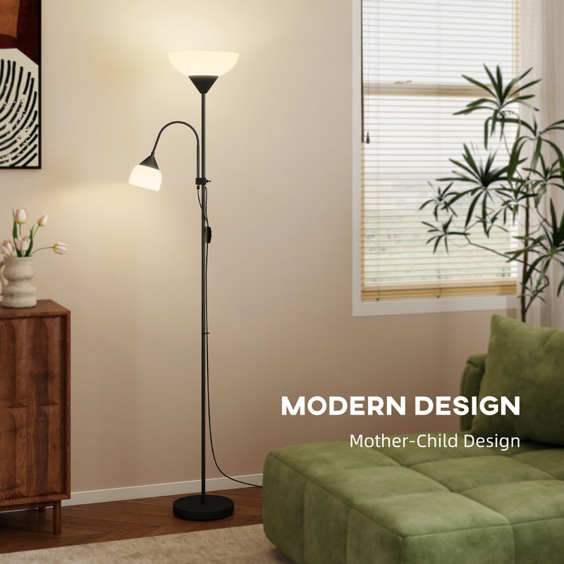 LED Floor Lamp with Uplighter and Adjustable Reading Light for Living Room, Black