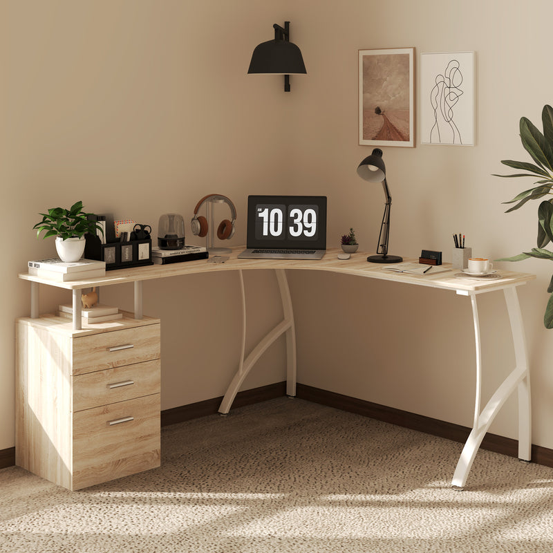 L Shaped Computer Desk With Storage Drawer Home Office Corner Workstation Oak by HOMCOM