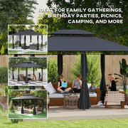 3 x 4m Steel Gazebo with Curtains Elegant Outdoor Shelter in Black by Outsunny