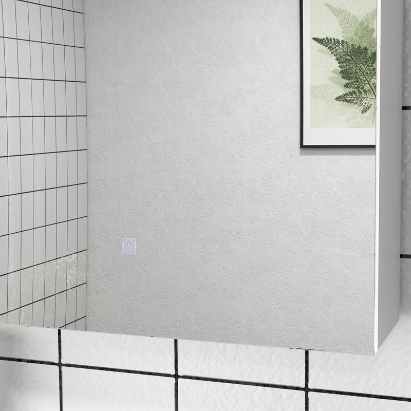 Bathroom Mirror Cabinet with LED Light and USB Charging Adjustable Shelf White