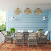 Grey 6 Seater Rattan Patio Dining Set with Cushions and WPC Table