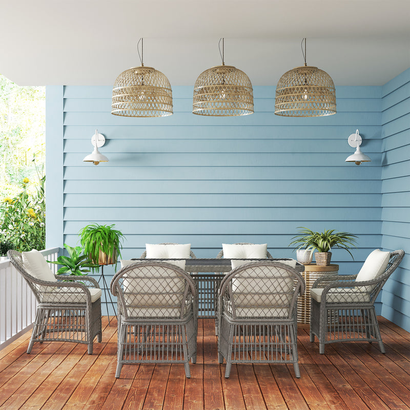 Grey 6 Seater Rattan Patio Dining Set with Cushions and WPC Table