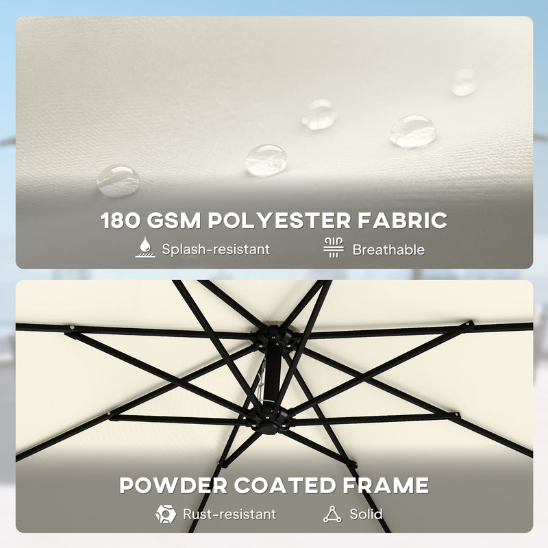 Cantilever Garden Parasol with 360 Degree Rotation and Sandbag Base for Flexible Shade, Cream White