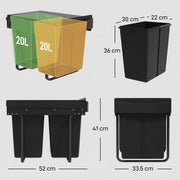 Kitchen Cupboard Pull Out Bin with Dual Compartments for Easy Waste and Recycling Black Homcom