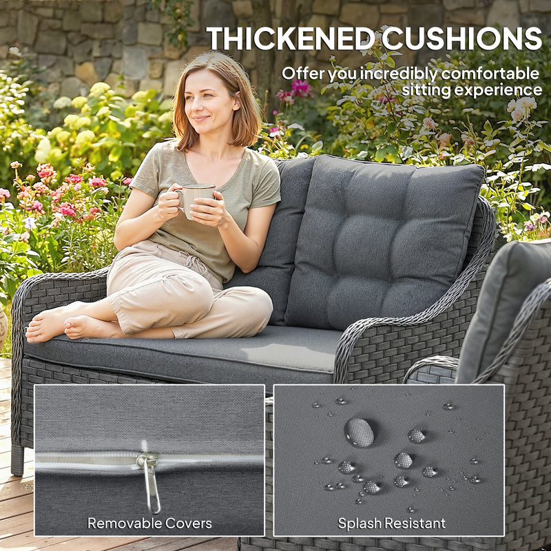 Garden Rattan Furniture Set with Cushions and Coffee Table for Relaxing Outdoors Dark Grey Outsunny